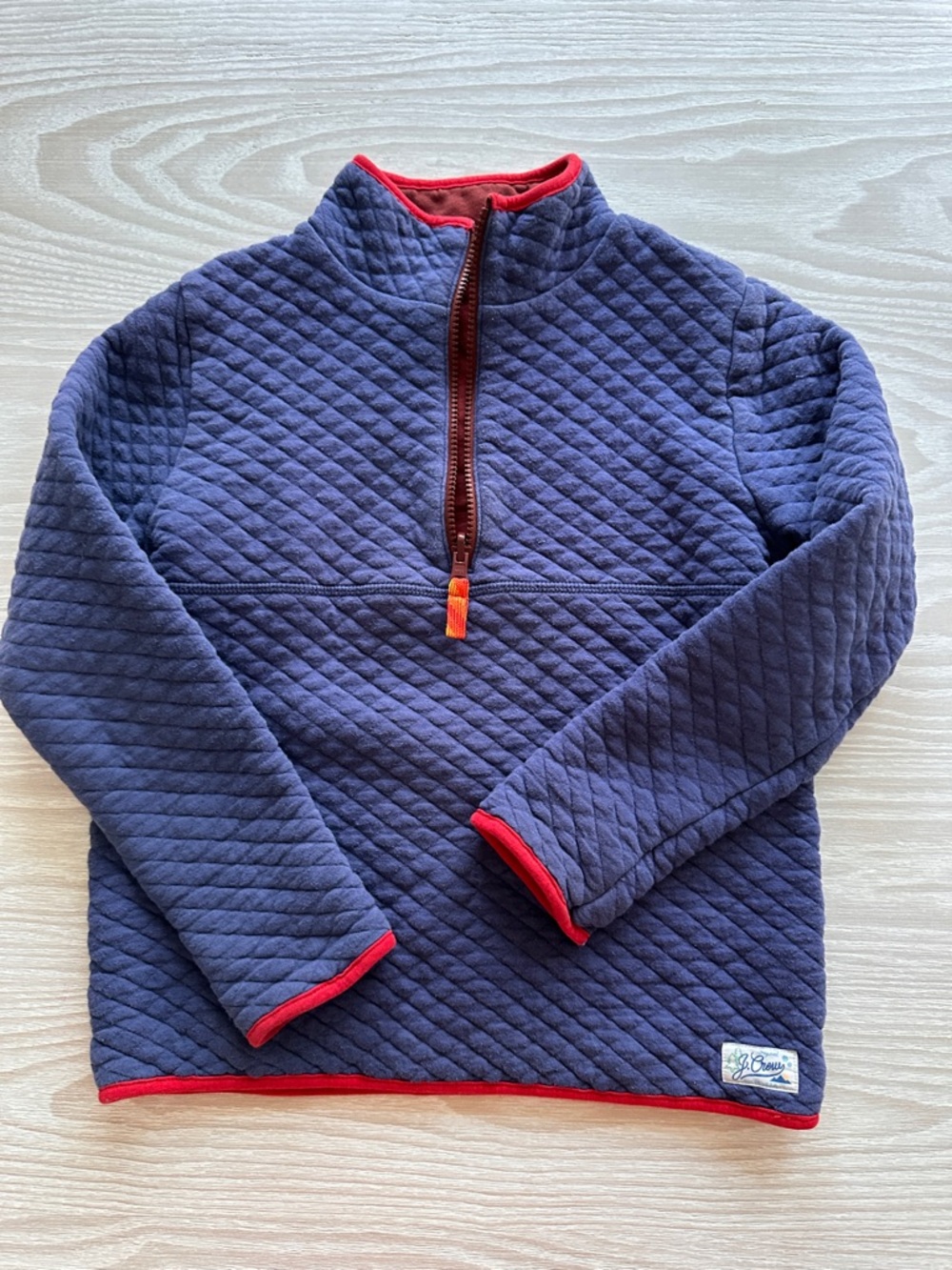 J Crew Boys Navy Quilted Pullover with Red Trim - Size 7/8